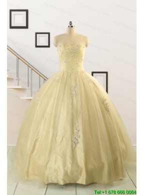 Latest Appliques Quinceanera Dress in Light Yellow For 2015