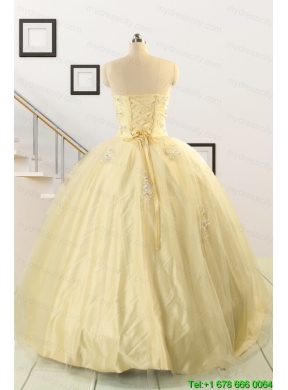 Latest Appliques Quinceanera Dress in Light Yellow For 2015