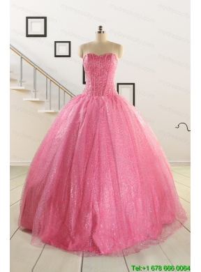 Simple Sweetheart Sequins Quinceanera Dress in Rose Pink For 2015