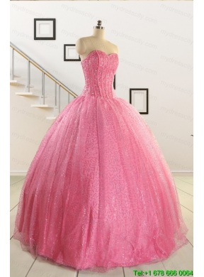 Simple Sweetheart Sequins Quinceanera Dress in Rose Pink For 2015