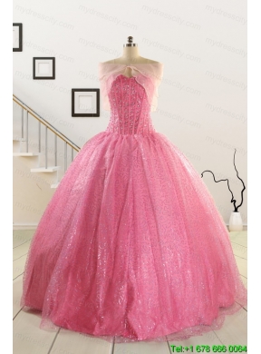 Simple Sweetheart Sequins Quinceanera Dress in Rose Pink For 2015