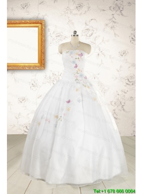 Pretty White Strapless Embroidery 2015 Sweet 16 Dresses