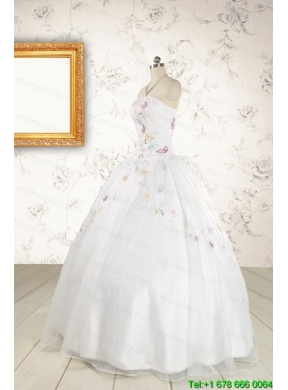 Pretty White Strapless Embroidery 2015 Sweet 16 Dresses