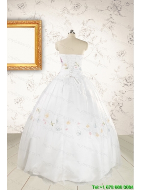 Pretty White Strapless Embroidery 2015 Sweet 16 Dresses