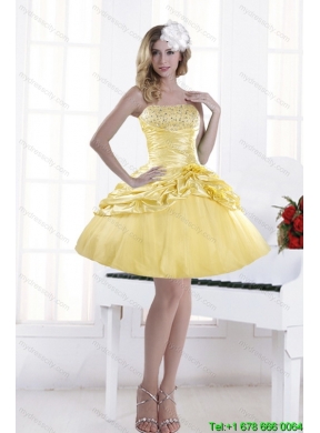 Perfect Strapless 2015 Prom Dresses with Pick Ups and Beading