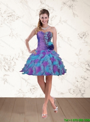 2015 Spring Sweetheart Multi Color Prom Dresses with Hand Made Flower and Beading