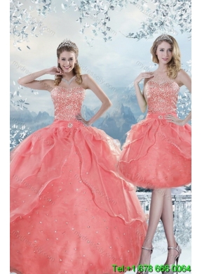2015 Designer Beading Quinceanera Dresses in Watermelon