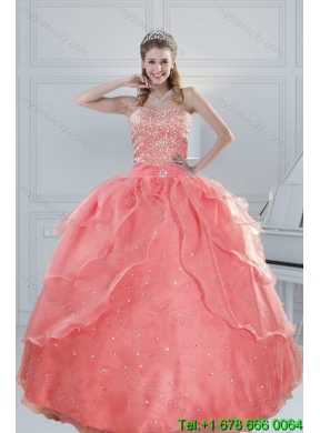 2015 Designer Beading Quinceanera Dresses in Watermelon