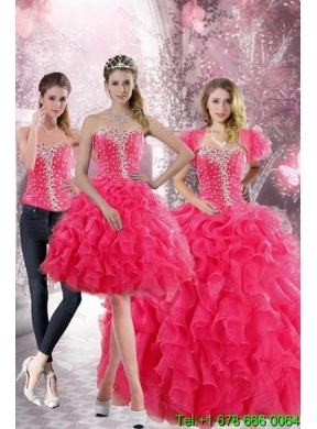 2015 Designer Hot Pink Sweetheart Sweet 15 Dresses with Beading and Ruffles