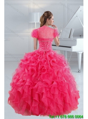 2015 Designer Hot Pink Sweetheart Sweet 15 Dresses with Beading and Ruffles