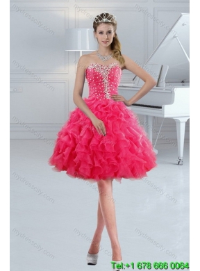 2015 Designer Hot Pink Sweetheart Sweet 15 Dresses with Beading and Ruffles