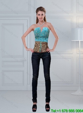 2015 Designer Leopard Print Baby Blue Quinceanera Dresses with Brush Train and Beading