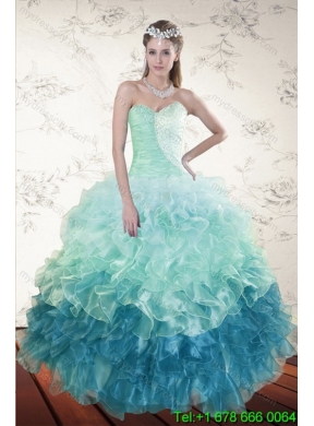 2015 Designer Multi Color Dresses for Quince with Beading and Ruffles