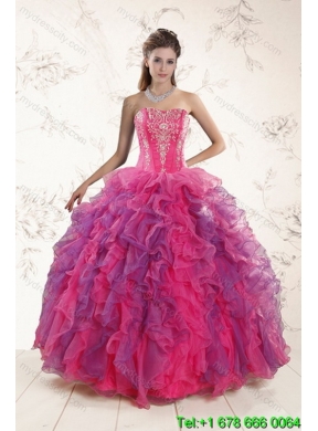 2015 Designer Multi Color Sweet 16 Dresses with Appliques and Ruffles