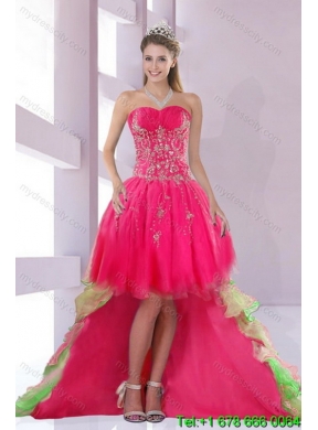 2015 Designer Strapless Hot Pink Dresses for Quince with Appliques