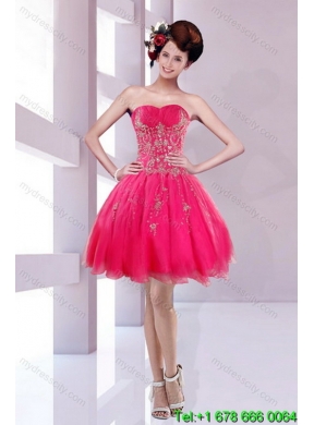 2015 Designer Strapless Hot Pink Dresses for Quince with Appliques