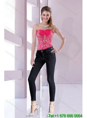 2015 Designer Strapless Hot Pink Dresses for Quince with Appliques