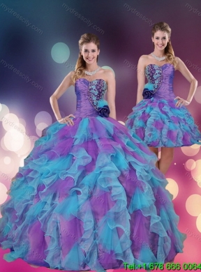 2015 Designer Strapless Multi Color Quinceanera Dress with Beading and Ruffles