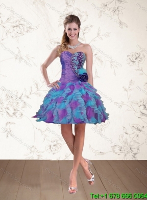 2015 Designer Strapless Multi Color Quinceanera Dress with Beading and Ruffles
