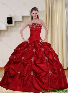 2015 Designer Strapless Quinceanera Dress with Embroidery and Pick Ups