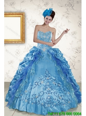 2015 Designer Sweetheart Teal Quince Gown with Embroidery and Pick Ups
