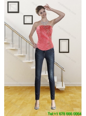 2015 Designer Watermelon Sweet 15 Dresses with Beading and Ruffles