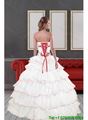 2015 Designer White Quinceanera Dresses with Appliques and Ruffled Layers