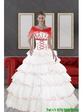 2015 Designer White Quinceanera Dresses with Appliques and Ruffled Layers