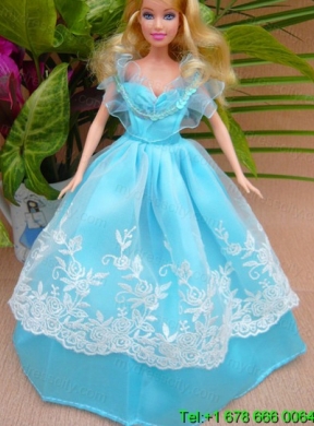 Baby Blue and Off The Shoulder Ball Gown for Barbie Doll