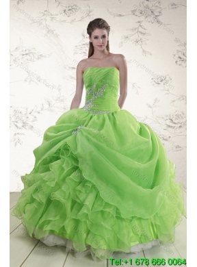 Designer 2015 Pick Ups and Beading Quince Gowns in Spring Green