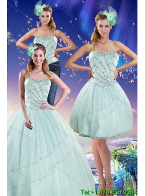 Designer Apple Green Strapless 2015 Quinceanera Dresses with Beading