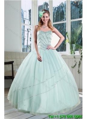Designer Apple Green Strapless 2015 Quinceanera Dresses with Beading