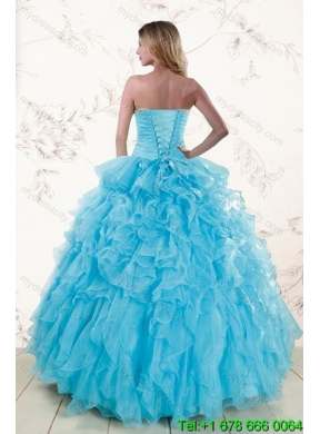 Designer Baby Blue 2015 Prefect Sweet 16 Dresses with Beading and Ruffles