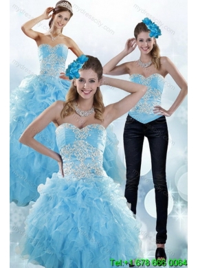 Designer Baby Blue Sweetheart 2015 Sweet 15 Dresses with Embroidery and Ruffles