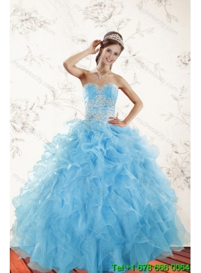 Designer Baby Blue Sweetheart 2015 Sweet 15 Dresses with Embroidery and Ruffles