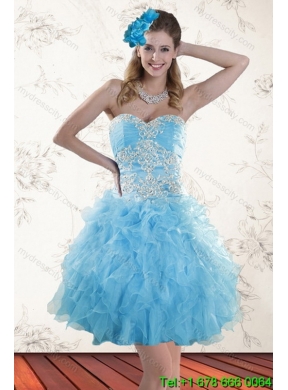Designer Baby Blue Sweetheart 2015 Sweet 15 Dresses with Embroidery and Ruffles