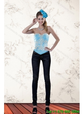 Designer Baby Blue Sweetheart 2015 Sweet 15 Dresses with Embroidery and Ruffles