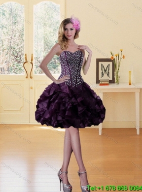 Designer Burgundy Sweetheart Quince Dress with Ruffles and Beading