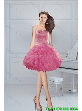 Designer Coral Red Quince Dresses with Beading and Ruffles