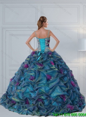 Designer Multi Color Quinceanera Gown with Hand Made Flower and Pick Ups