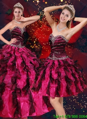 Designer Multi Color Sweetheart Quince Dresses with Beading and Ruffles