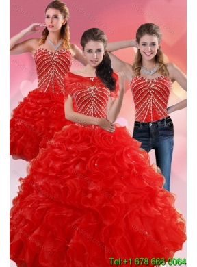 Designer Red Quince Dresses With Beading and Ruffles for 2015