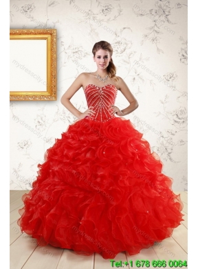 Designer Red Quince Dresses With Beading and Ruffles for 2015