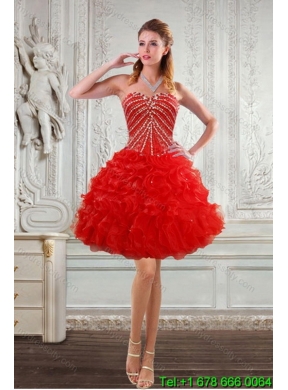 Designer Red Quince Dresses With Beading and Ruffles for 2015