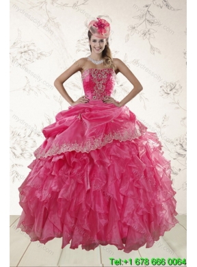 Designer Ruffles and Appliques Quince Dresses in Hot Pink
