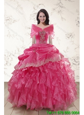 Designer Ruffles and Appliques Quince Dresses in Hot Pink