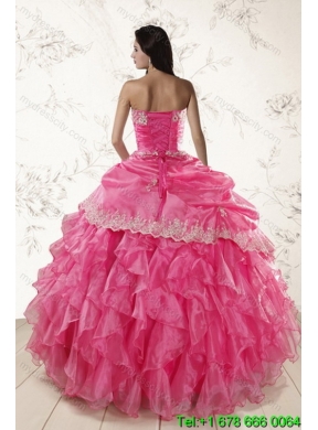 Designer Ruffles and Appliques Quince Dresses in Hot Pink
