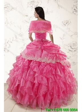 Designer Ruffles and Appliques Quince Dresses in Hot Pink