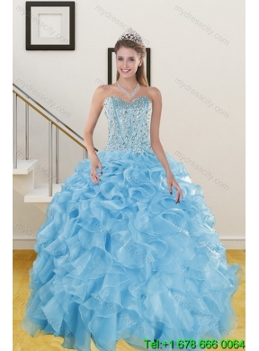 Designer Ruffles and Beading Baby Blue Quince Dresses for 2015