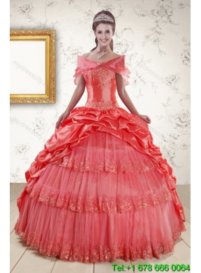 Designer Strapless Quinceanera Dresses with Beading and Pick Ups in Coral Red